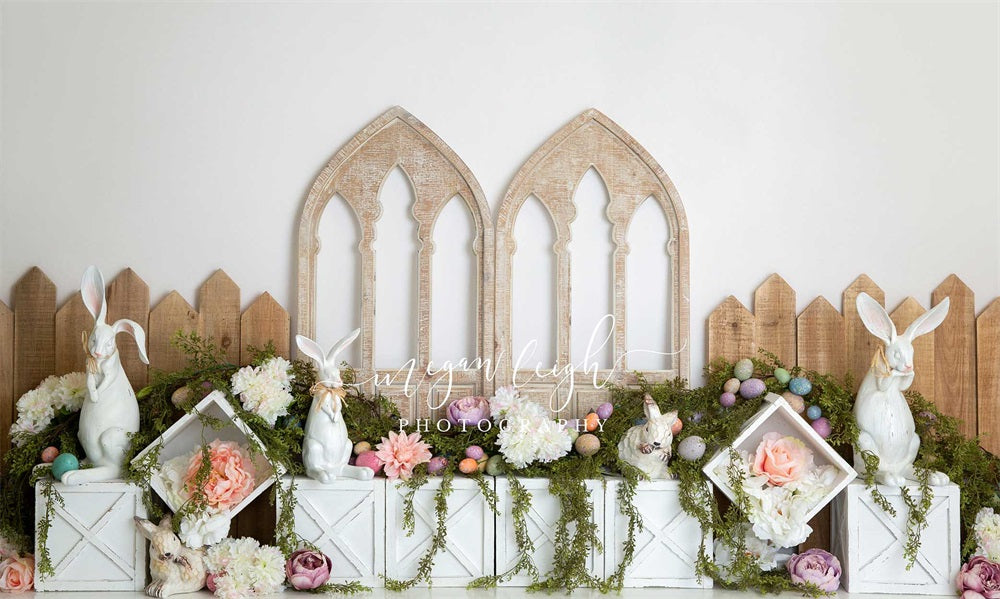 Kate Havre de lapin Pâques Fleurs Toile de fond conçue par Megan Leigh - Kate Backdrop FR