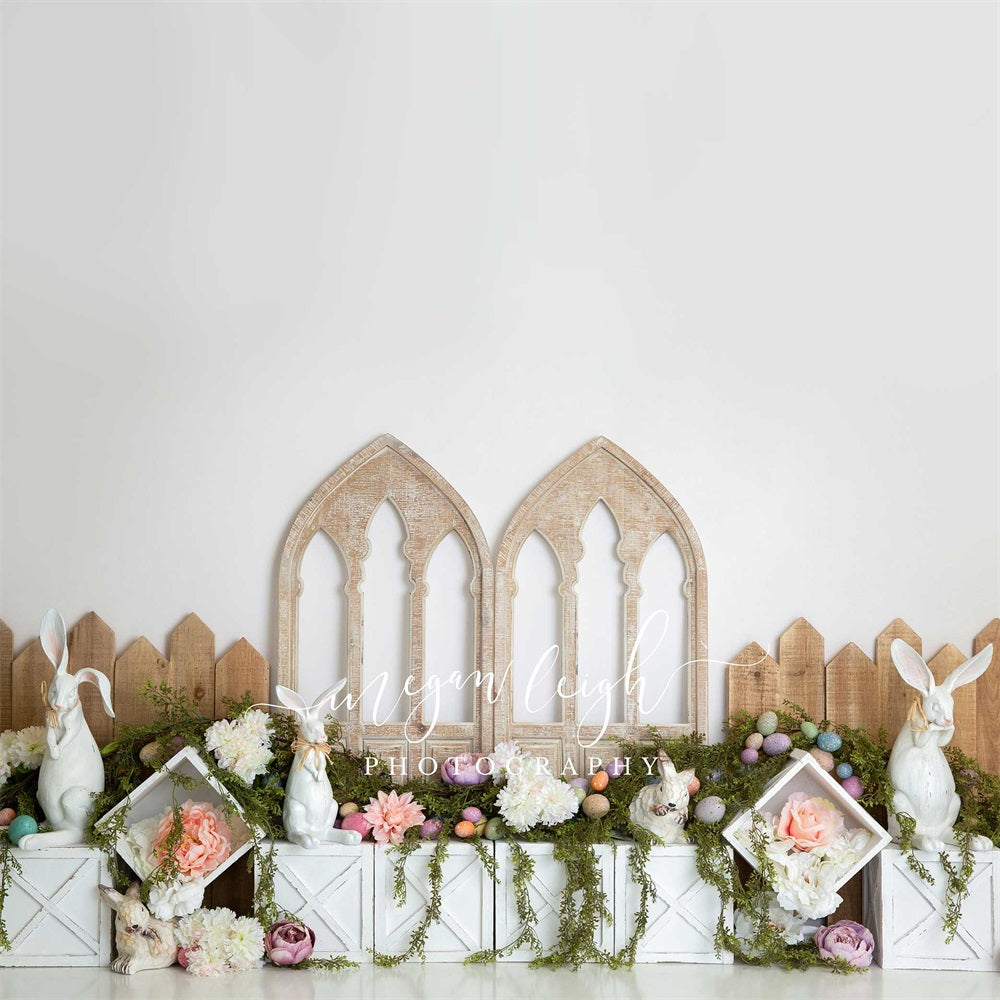 Kate Havre de lapin Pâques Fleurs Toile de fond conçue par Megan Leigh - Kate Backdrop FR