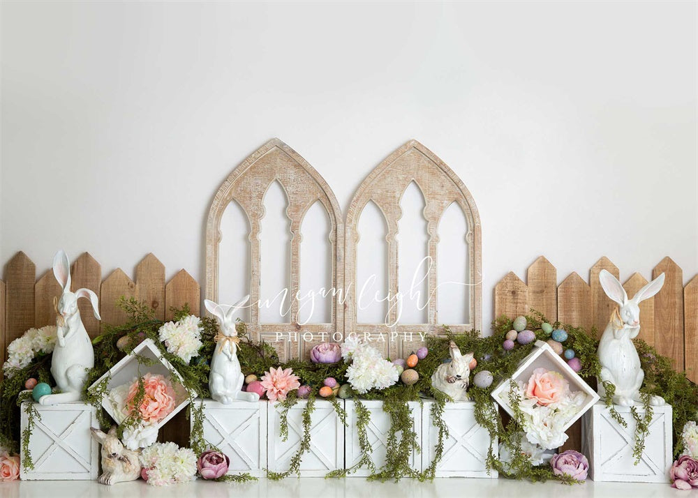 Kate Havre de lapin Pâques Fleurs Toile de fond conçue par Megan Leigh - Kate Backdrop FR