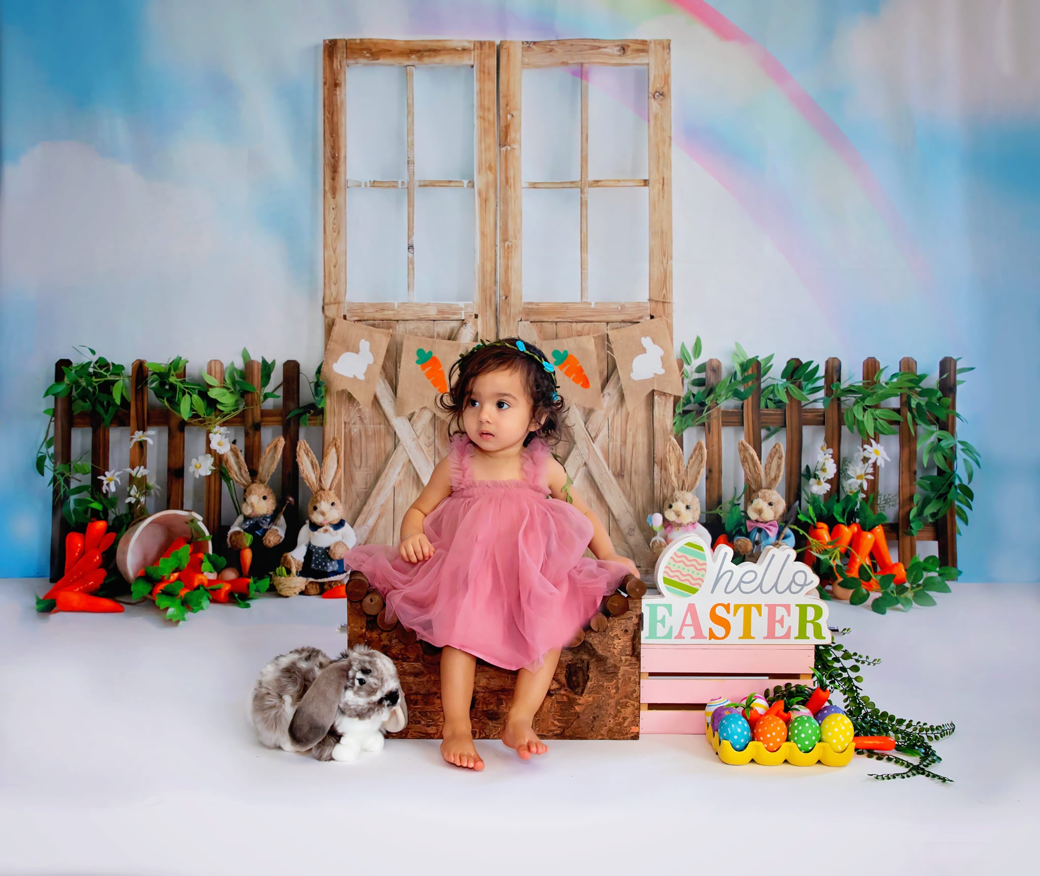 Kate Arc-en-ciel Lapin Pâques Porte Toile de fond pour la photographie - Kate Backdrop FR