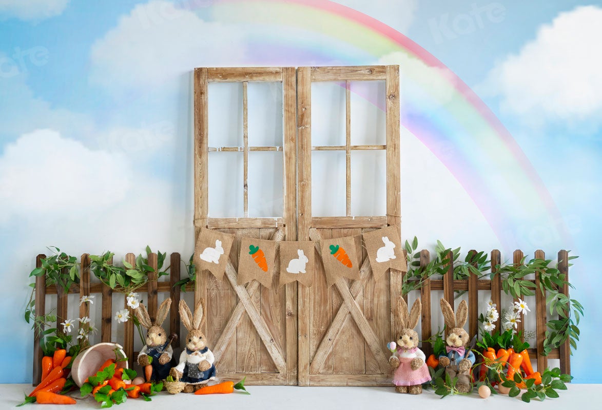 Kate Arc-en-ciel Lapin Pâques Porte Toile de fond pour la photographie - Kate Backdrop FR