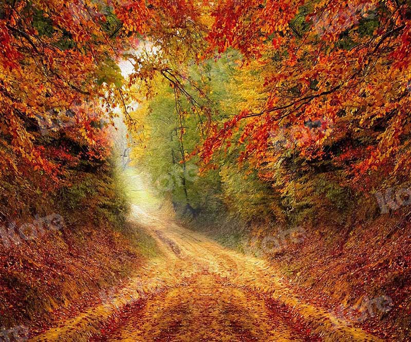 Kate Feuille d'érable Route de Campagne Automne Toile de fond pour la photographie - Kate Backdrop FR