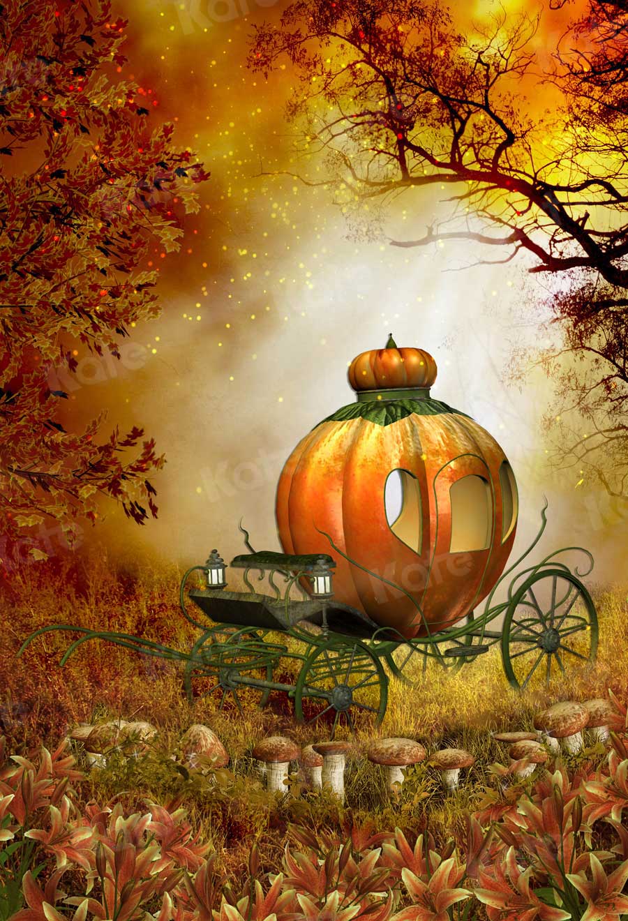 Kate Automne Forêt Chariot de citrouille Toile de fond pour la photographie - Kate Backdrop FR