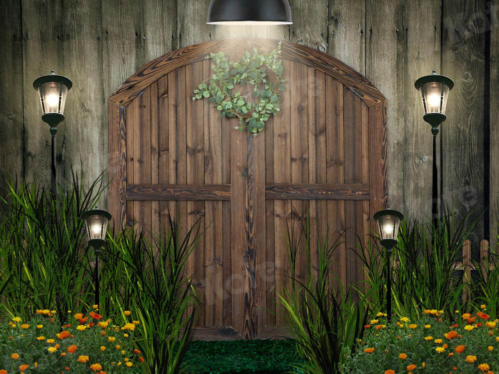 Kate Porte de grange Nuit Fleurs Lampadaire Toile de fond conçue par Emetselch - Kate Backdrop FR