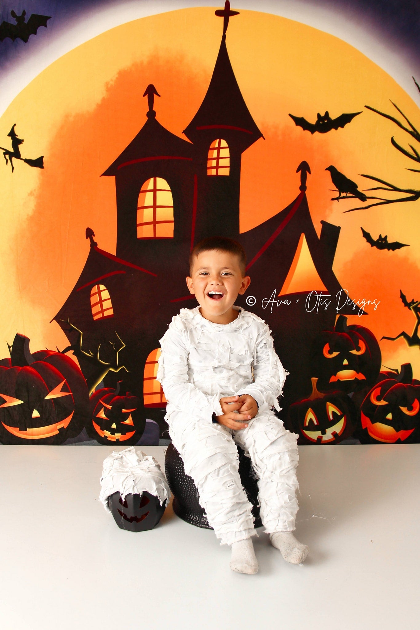 Kate Halloween Citrouilles Sorcière Maison Toile de fond conçue par Chain Photographie - Kate Backdrop FR