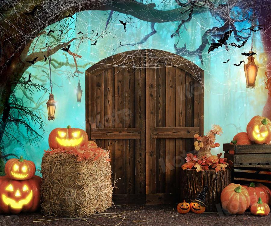 Kate Halloween Citrouille Porte Grange Toile d'araignée Toile de fond pour la photographie - Kate Backdrop FR