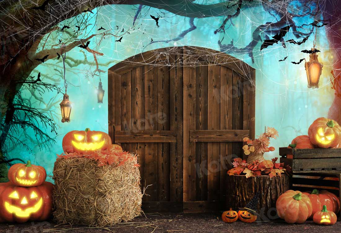 Kate Halloween Citrouille Porte Grange Toile d'araignée Toile de fond pour la photographie - Kate Backdrop FR