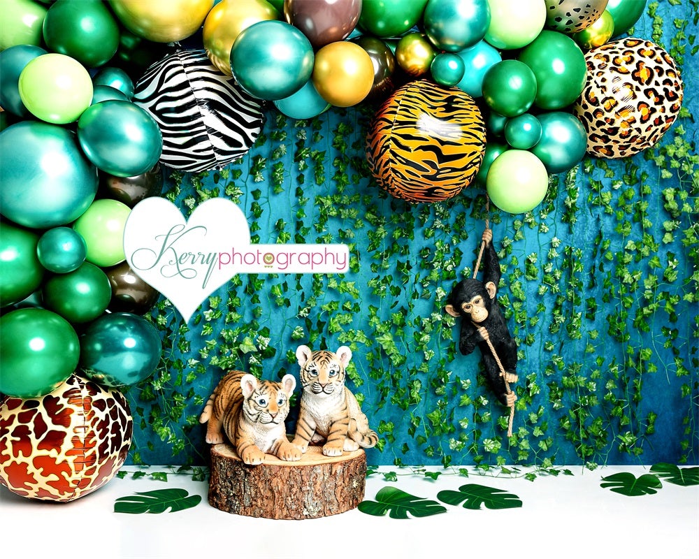 Kate Animaux Jungle Ballons Anniversaire Toile de fond conçue par Kerry Anderson - Kate Backdrop FR