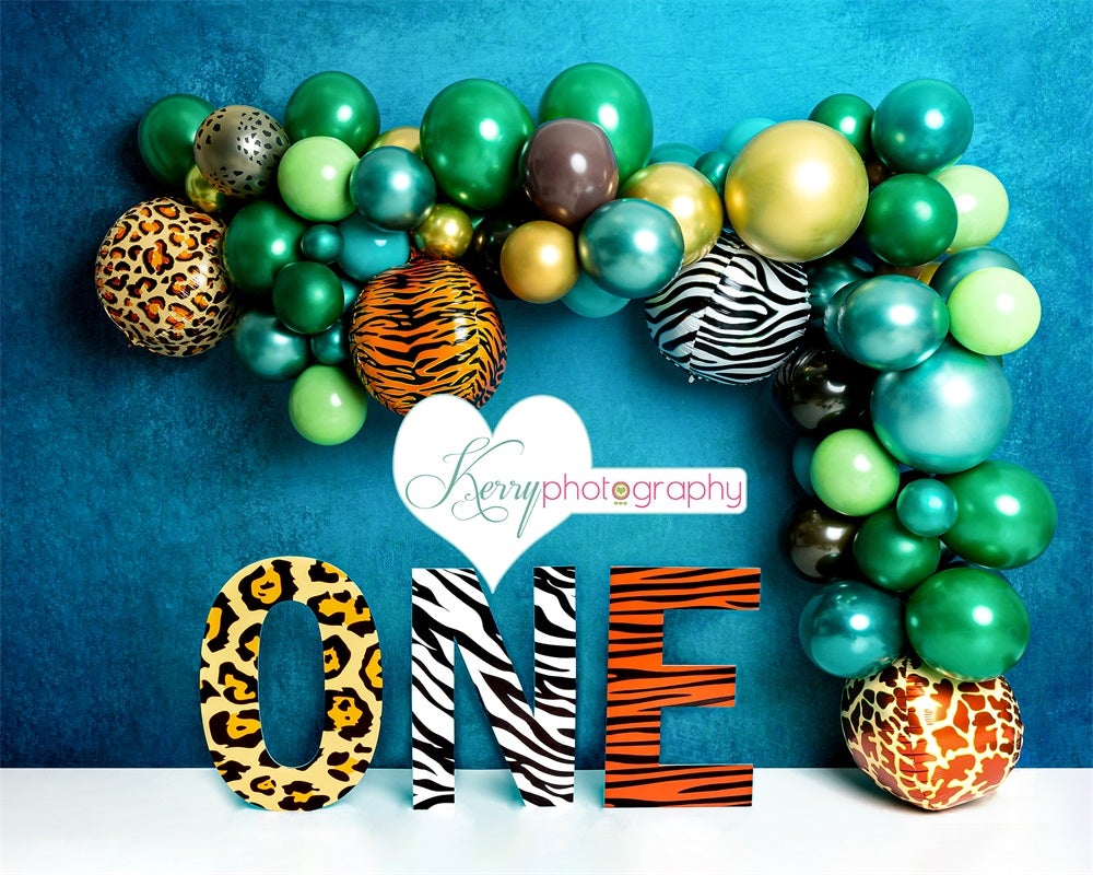 Kate 1er Anniversaire Jungle Bleu Vert Toile de fond conçue par Kerry Anderson - Kate Backdrop FR