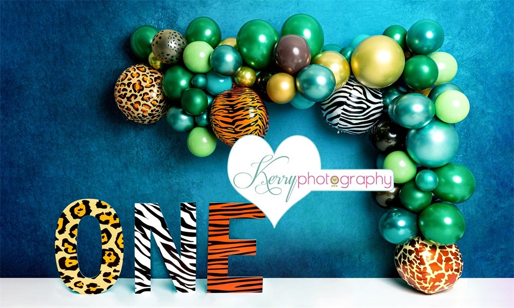 Kate 1er Anniversaire Jungle Bleu Vert Toile de fond conçue par Kerry Anderson - Kate Backdrop FR