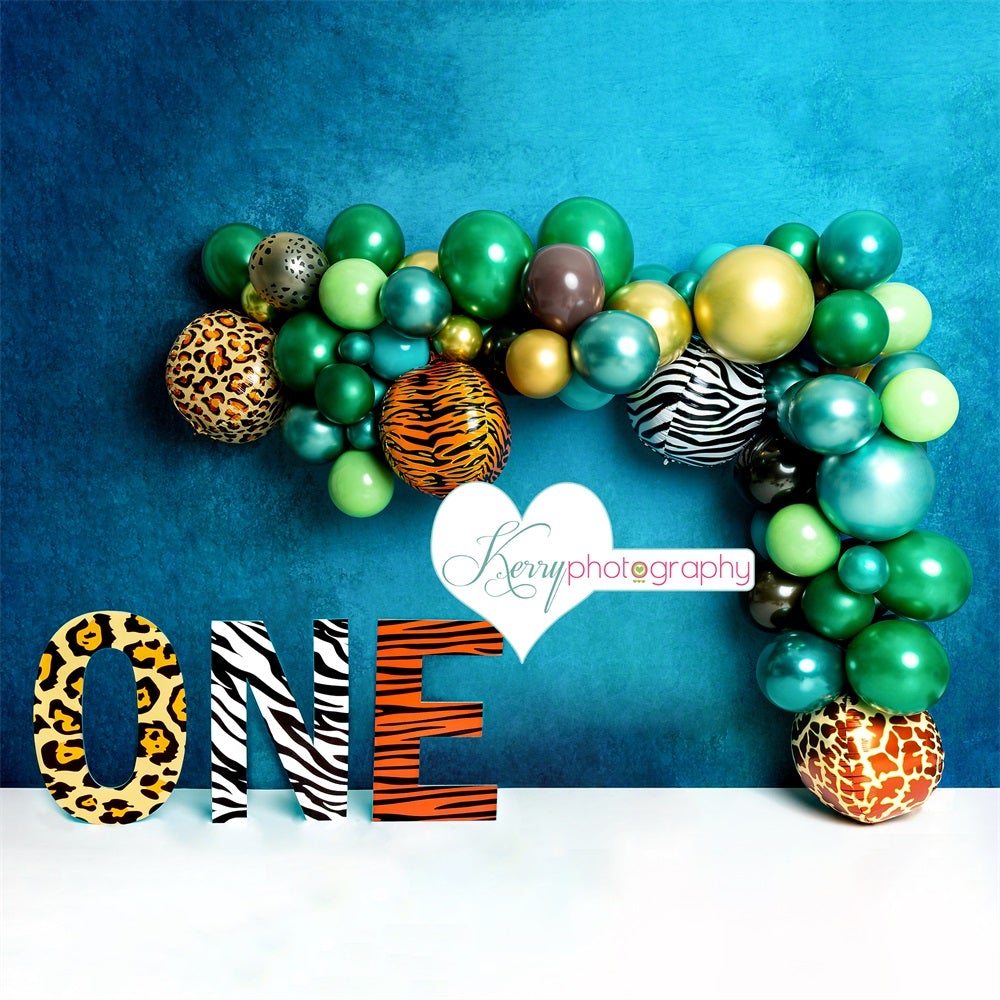 Kate 1er Anniversaire Jungle Bleu Vert Toile de fond conçue par Kerry Anderson - Kate Backdrop FR