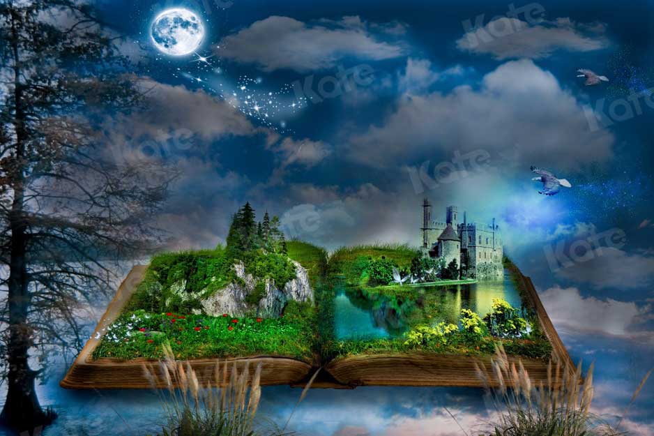 Kate Livre Magique Monde Clair de lune Nuages Toile de fond pour la photographie - Kate Backdrop FR