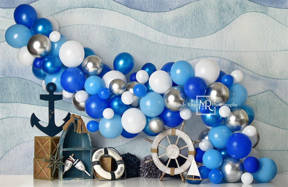 Kate Nautique Ballons Bleu Ancre Toile de fond conçu par Mandy Ringe - Kate Backdrop FR