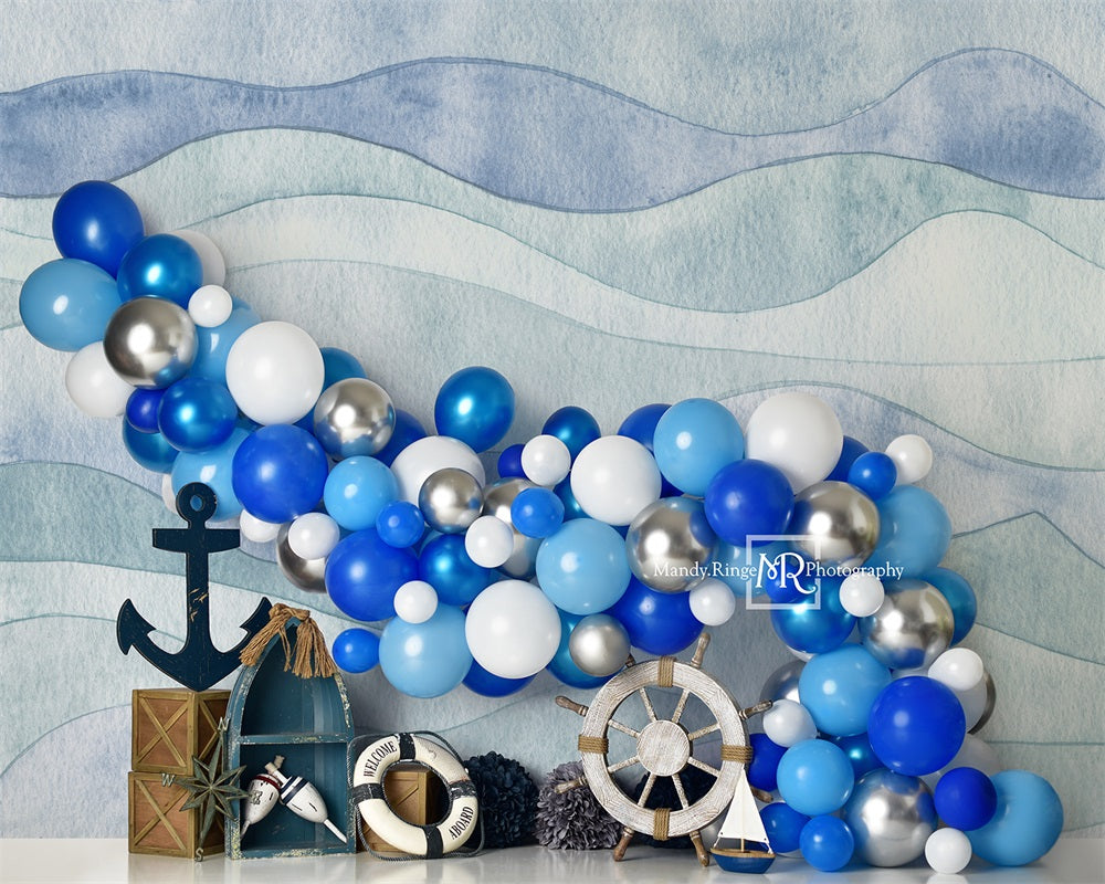 Kate Nautique Ballons Bleu Ancre Toile de fond conçu par Mandy Ringe - Kate Backdrop FR
