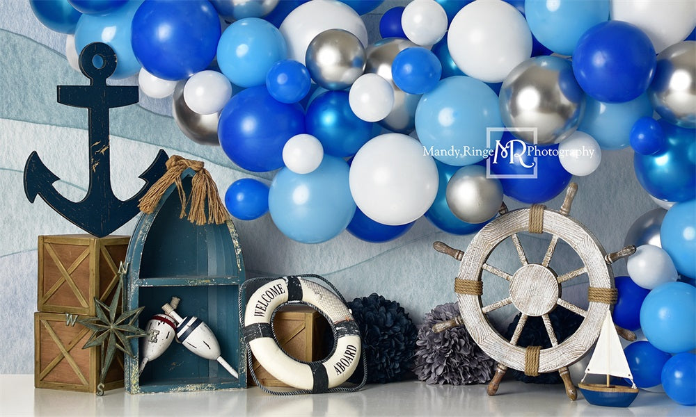 Kate Nautique Ballons Bleu Ancre Toile de fond conçu par Mandy Ringe - Kate Backdrop FR
