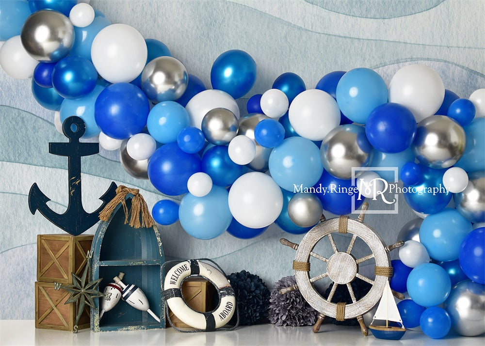 Kate Nautique Ballons Bleu Ancre Toile de fond conçu par Mandy Ringe - Kate Backdrop FR
