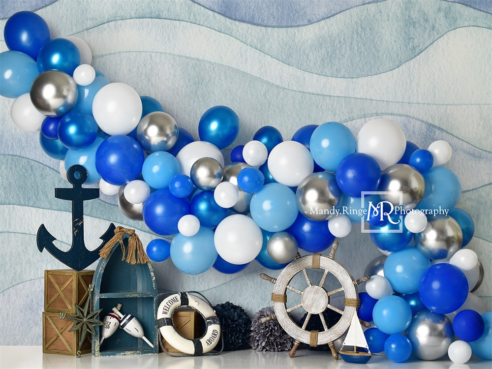 Kate Nautique Ballons Bleu Ancre Toile de fond conçu par Mandy Ringe - Kate Backdrop FR