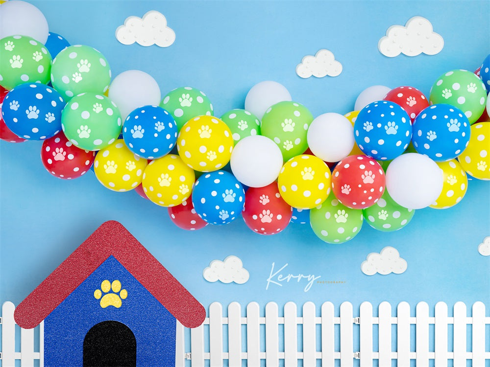 Kate Ballons Thème Patte Bleu Photographie Toile de fond conçue par Kerry Anderson - Kate Backdrop FR