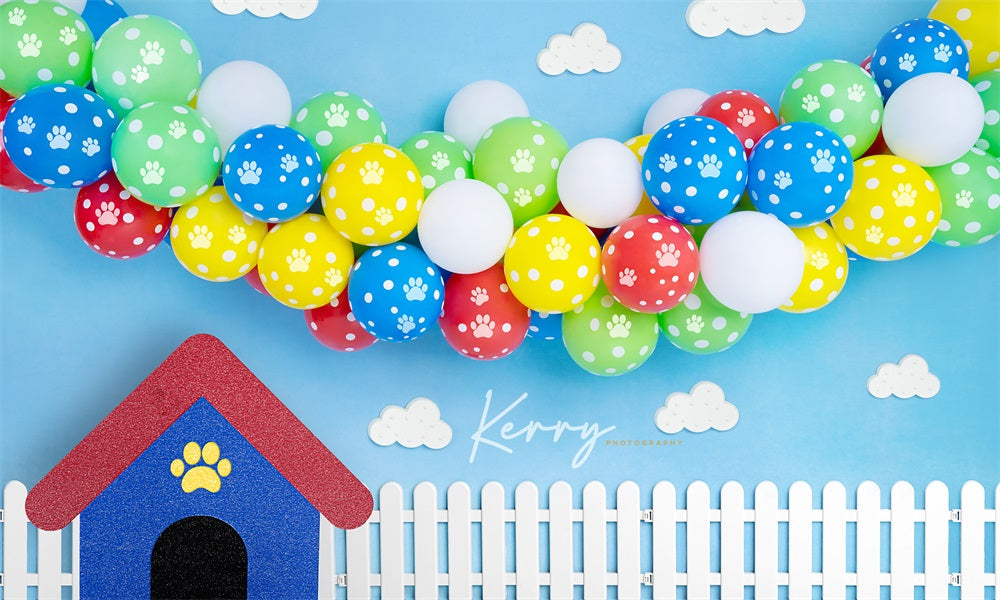 Kate Ballons Thème Patte Bleu Photographie Toile de fond conçue par Kerry Anderson - Kate Backdrop FR