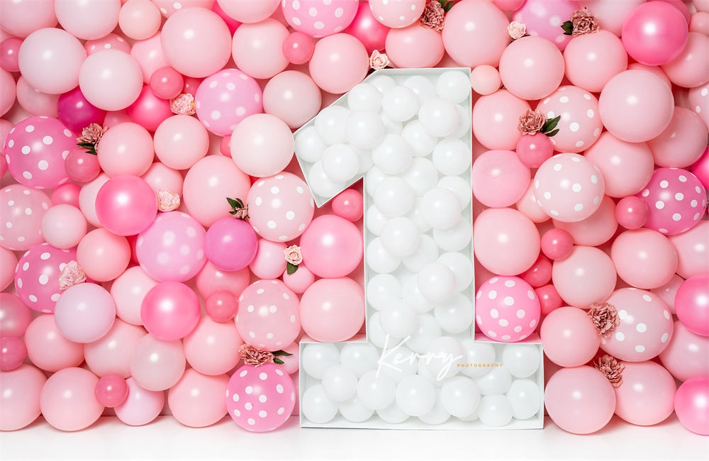 Kate Rose Ballons Mur 1er Anniversaire Toile de fond Conçu par Kerry Anderson - Kate Backdrop FR