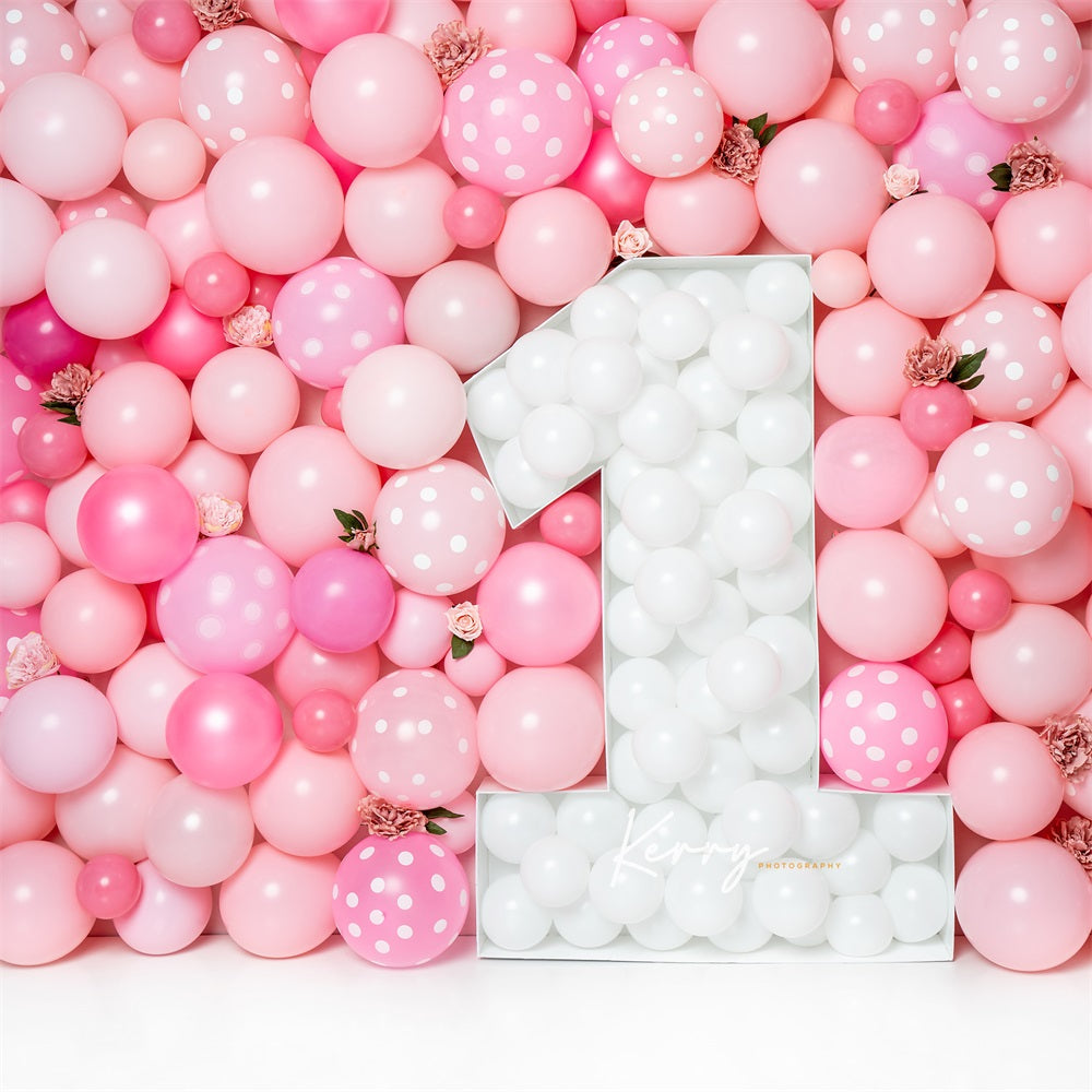 Kate Rose Ballons Mur 1er Anniversaire Toile de fond Conçu par Kerry Anderson - Kate Backdrop FR