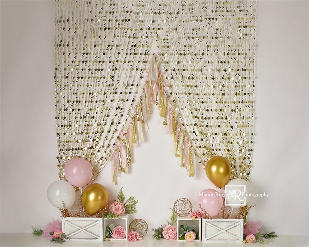 Kate Rideau Paillettes Doré Rose Anniversaire Toile de fond conçu par Mandy Ringe - Kate Backdrop FR