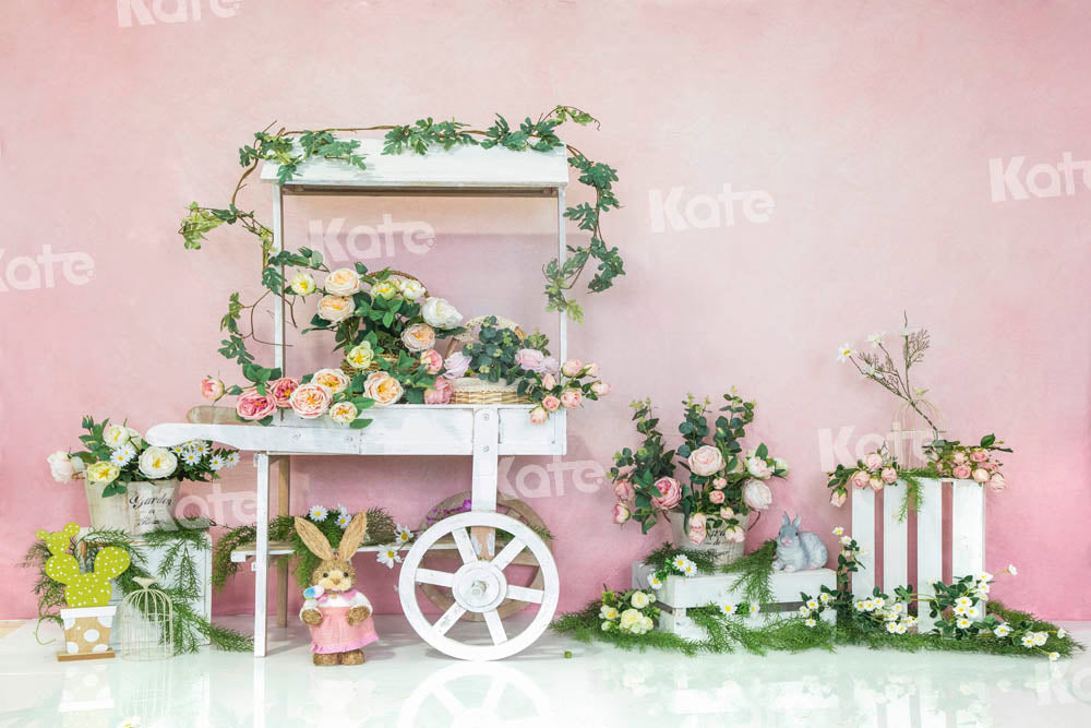 Kate Chariot Printemps Pâques Rose Lapin Toile de fond conçue par Emetselch - Kate Backdrop FR