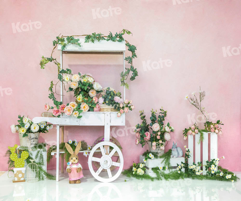 Kate Chariot Printemps Pâques Rose Lapin Toile de fond conçue par Emetselch - Kate Backdrop FR