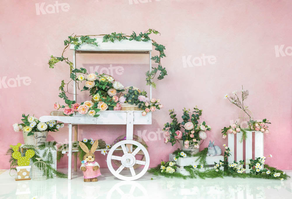 Kate Chariot Printemps Pâques Rose Lapin Toile de fond conçue par Emetselch - Kate Backdrop FR