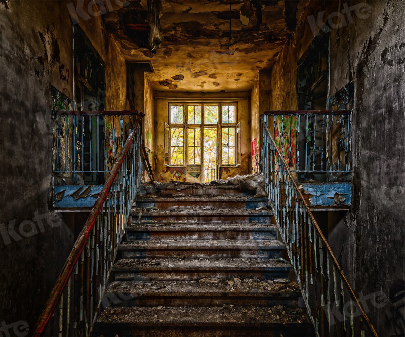 Kate Rétro Grand Escalier Toile de Fond Bâtiment Abandonné pour la Photographie - Kate Backdrop FR