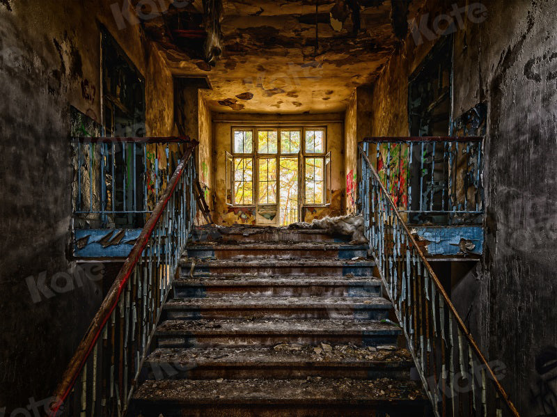 Kate Rétro Grand Escalier Toile de Fond Bâtiment Abandonné pour la Photographie - Kate Backdrop FR