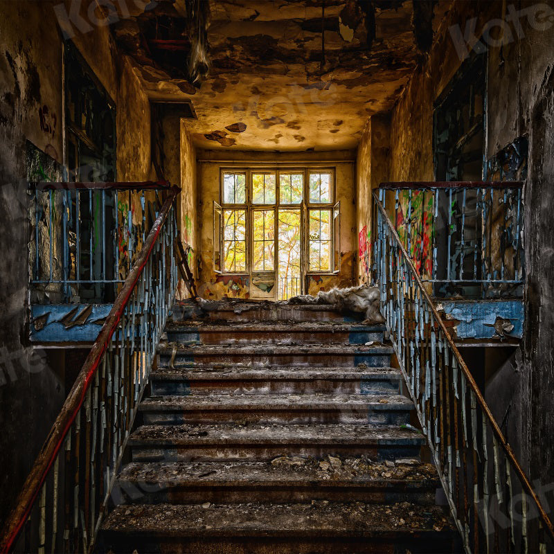 Kate Rétro Grand Escalier Toile de Fond Bâtiment Abandonné pour la Photographie - Kate Backdrop FR