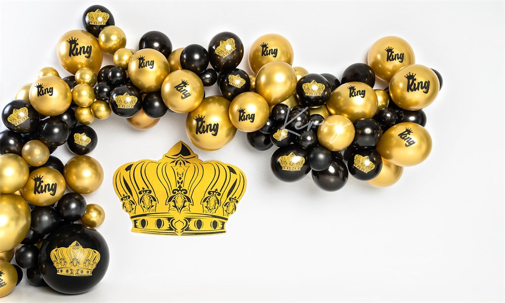 Kate Couronne Roi Ballons Or Noir Toile de fond Conçu par Kerry Anderson - Kate Backdrop FR