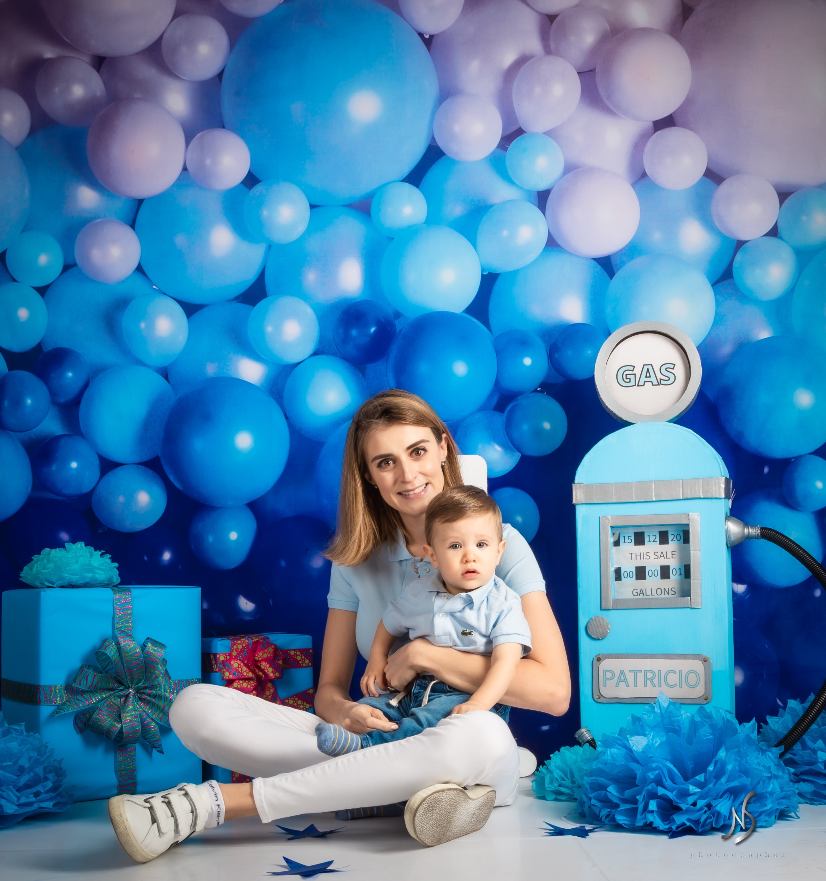 Kate Enfants Mur de ballons Bleu Toile de fond conçu par Mandy Ringe - Kate Backdrop FR
