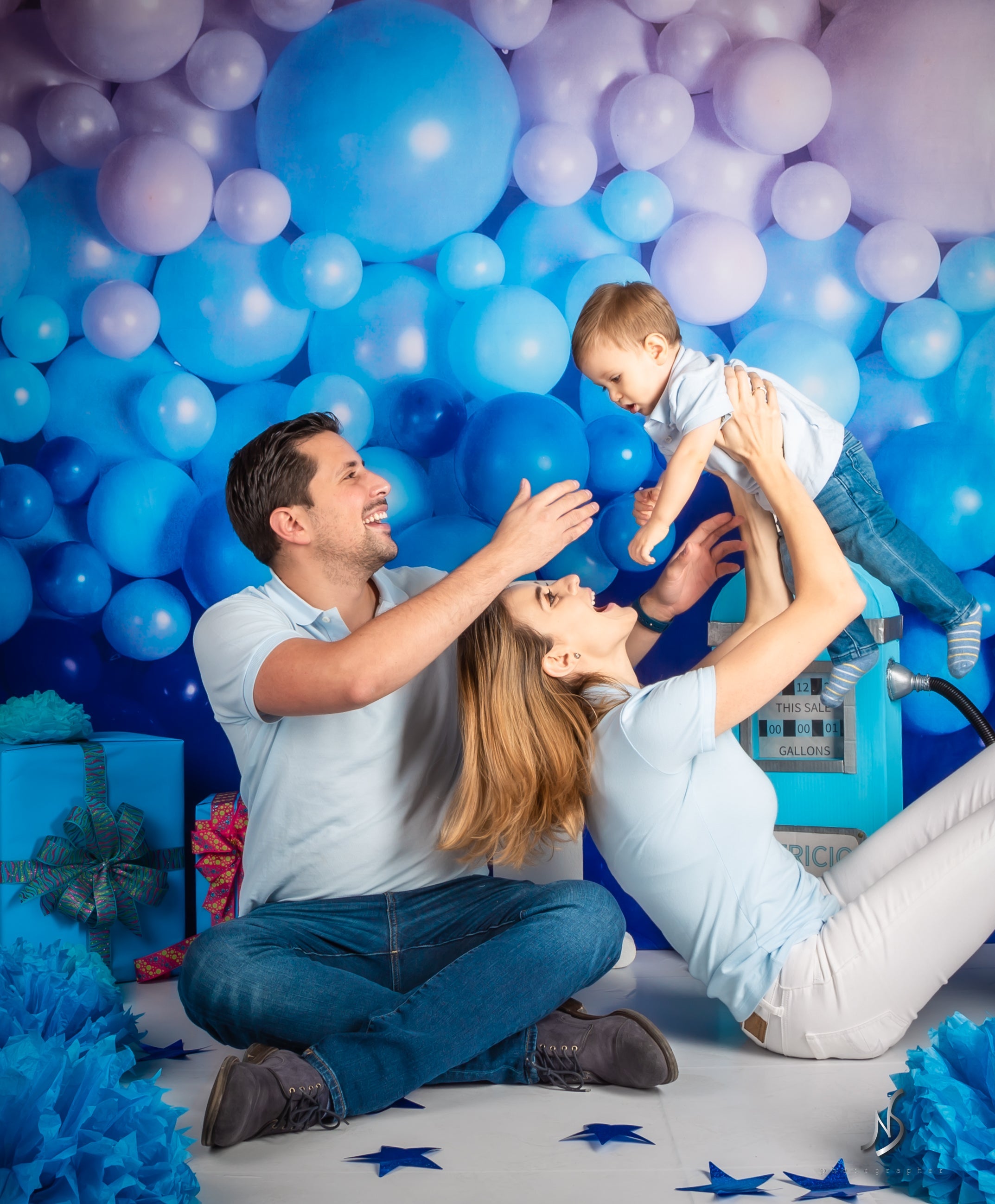 Kate Enfants Mur de ballons Bleu Toile de fond conçu par Mandy Ringe - Kate Backdrop FR