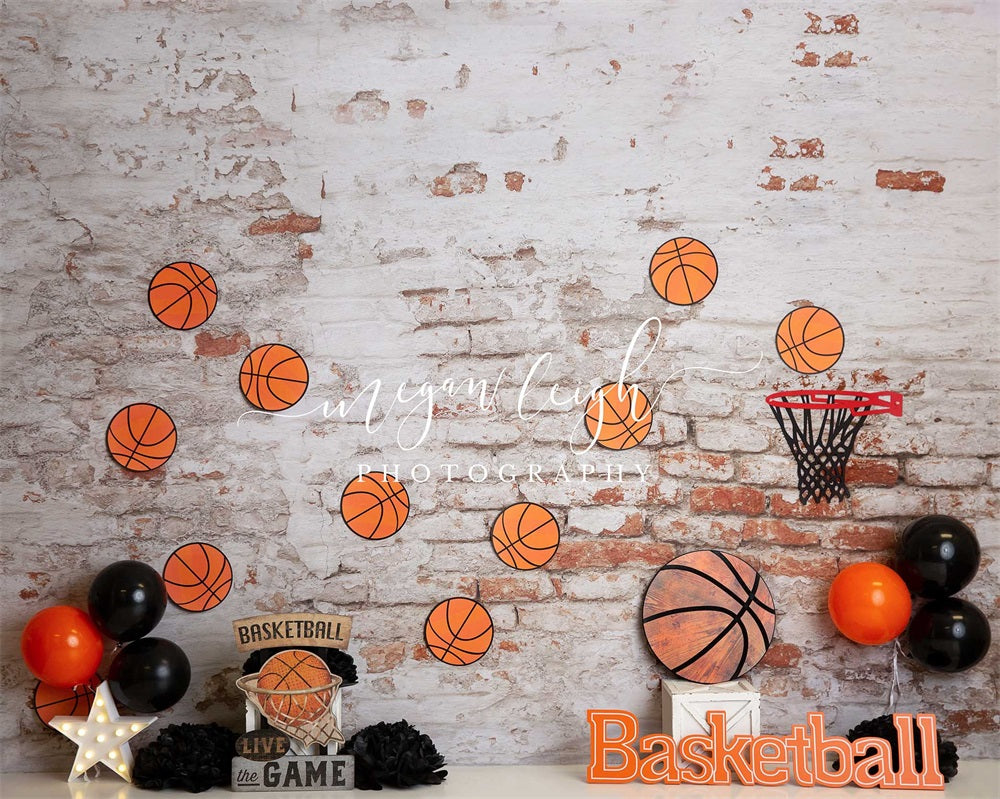 Kate Slam Dunk Garçon Basket-ball Mur de briques Toile de fond conçu par Megan Leigh - Kate Backdrop FR