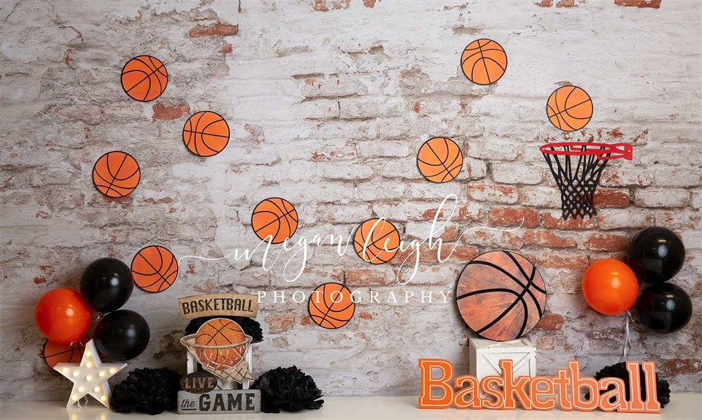 Kate Slam Dunk Garçon Basket-ball Mur de briques Toile de fond conçu par Megan Leigh - Kate Backdrop FR