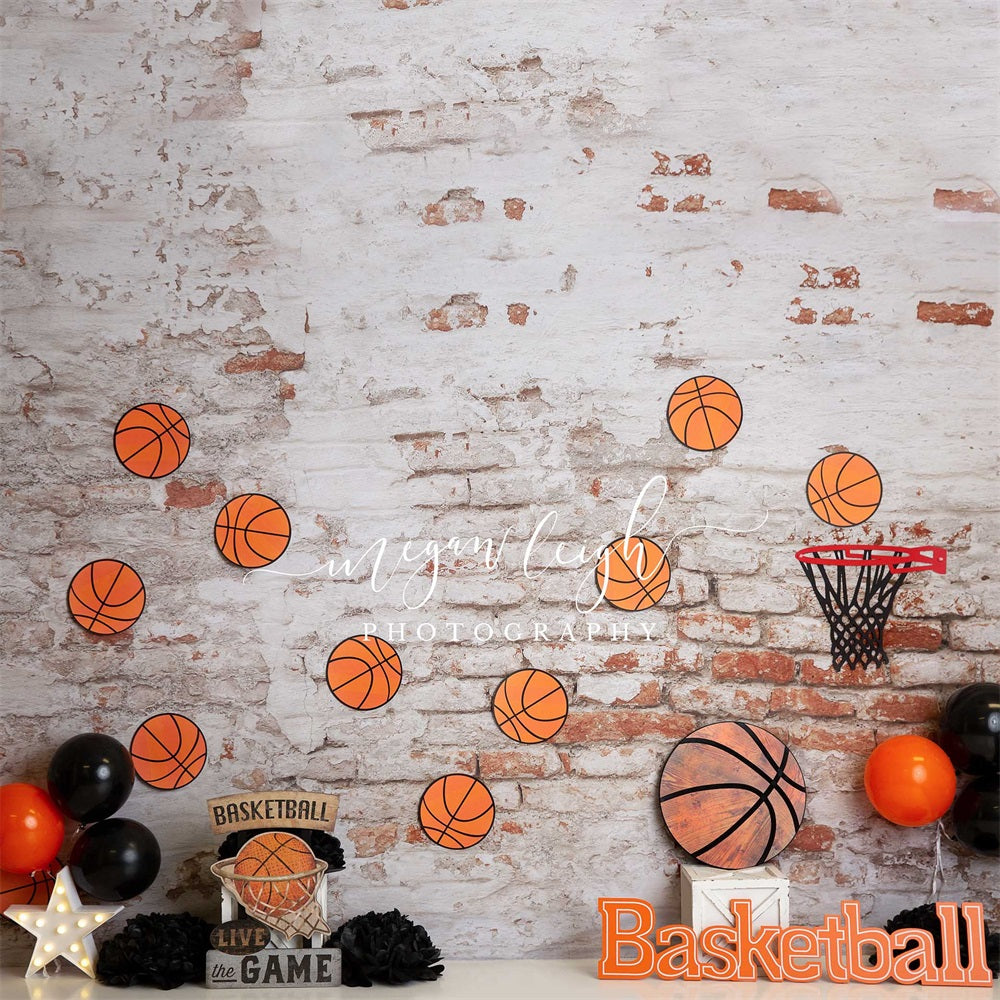 Kate Slam Dunk Garçon Basket-ball Mur de briques Toile de fond conçu par Megan Leigh - Kate Backdrop FR