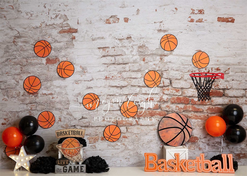 Kate Slam Dunk Garçon Basket-ball Mur de briques Toile de fond conçu par Megan Leigh - Kate Backdrop FR