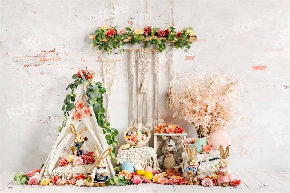 Kate Printemps Pâques Lapin Boho Fleurs Toile de fond conçu par Emetselch - Kate Backdrop FR