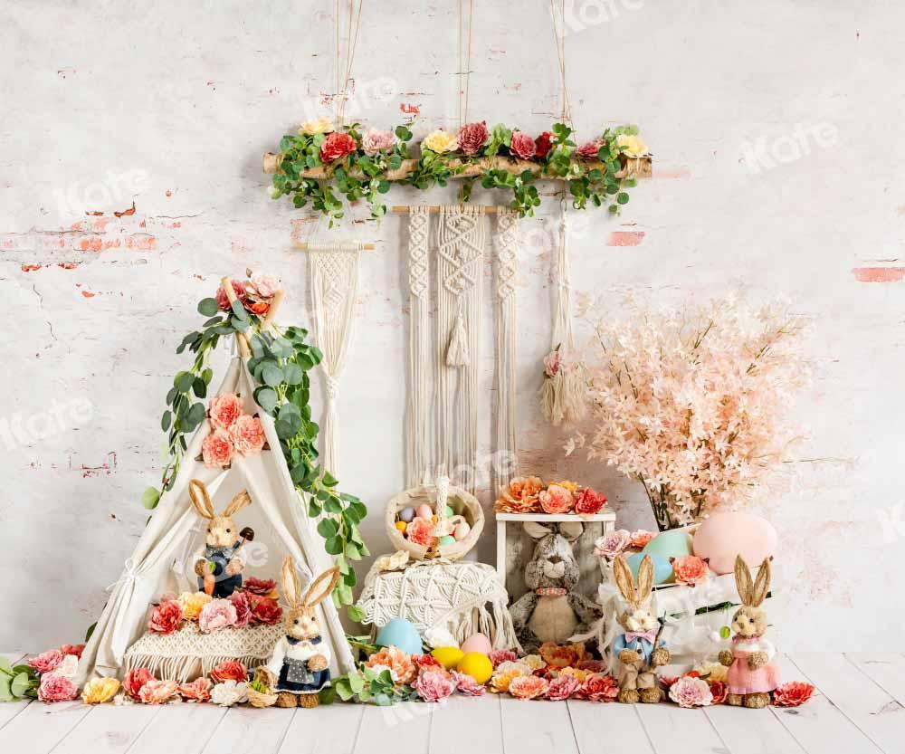 Kate Printemps Pâques Lapin Boho Fleurs Toile de fond conçu par Emetselch - Kate Backdrop FR