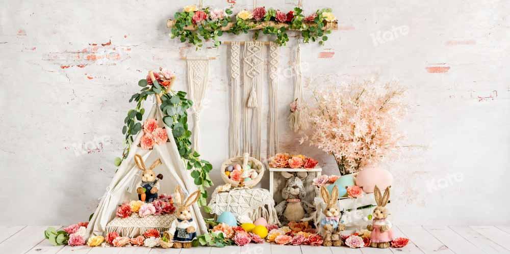 Kate Printemps Pâques Lapin Boho Fleurs Toile de fond conçu par Emetselch - Kate Backdrop FR