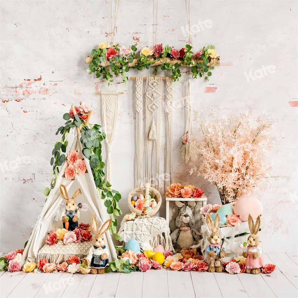 Kate Printemps Pâques Lapin Boho Fleurs Toile de fond conçu par Emetselch - Kate Backdrop FR