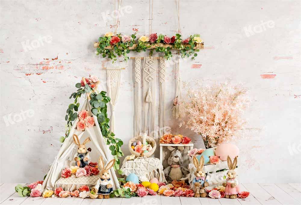 Kate Printemps Pâques Lapin Boho Fleurs Toile de fond conçu par Emetselch - Kate Backdrop FR