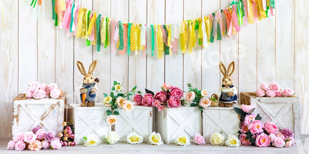 Kate Printemps Pâques Lapin Fleur Mur en Bois Toile de fond conçue par Emetselch - Kate Backdrop FR