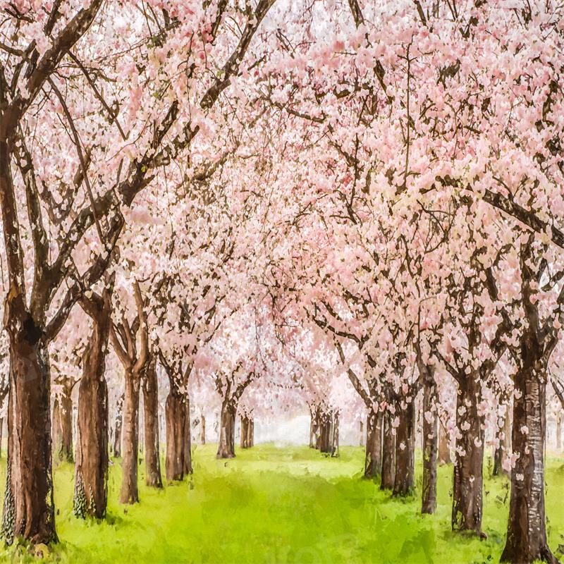 Kate Printemps Fleurs Rose Arbre Prairie Toile de fond pour la photographie - Kate Backdrop FR