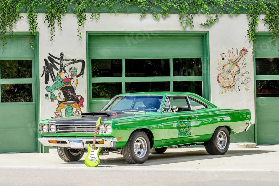 Kate Voiture Vert Graffiti Printemps Guitare Toile de fond pour la photographie - Kate Backdrop FR
