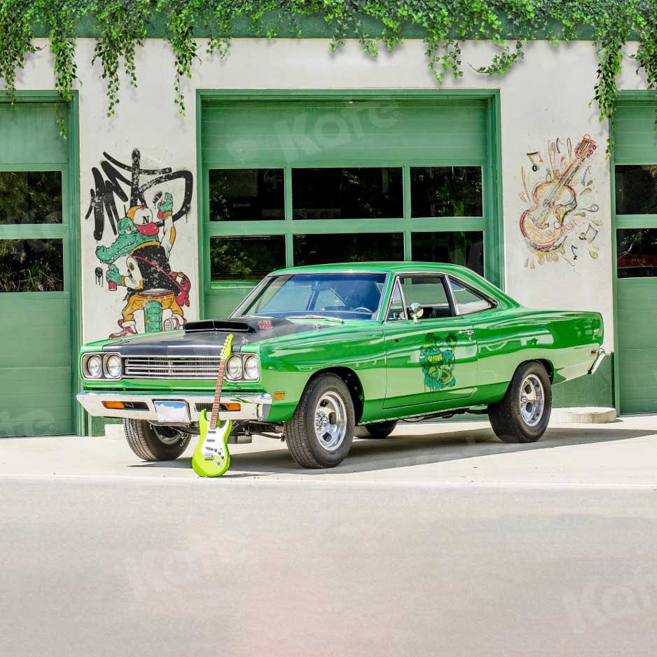 Kate Voiture Vert Graffiti Printemps Guitare Toile de fond pour la photographie - Kate Backdrop FR