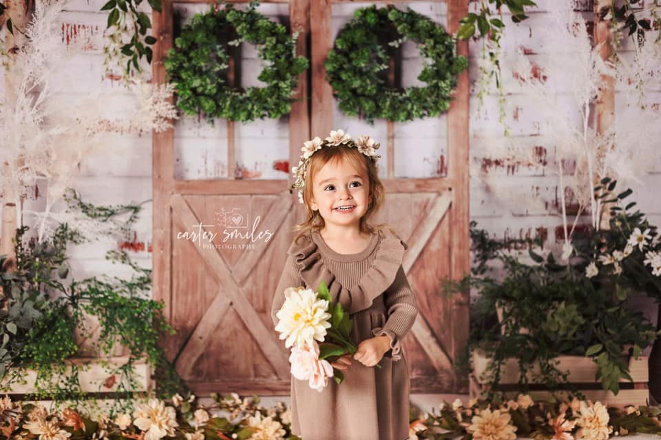 Kate Porte Grange Plantes vertes Printemps Pâques Toile de fond conçue par Jia Chan Photographie - Kate Backdrop FR