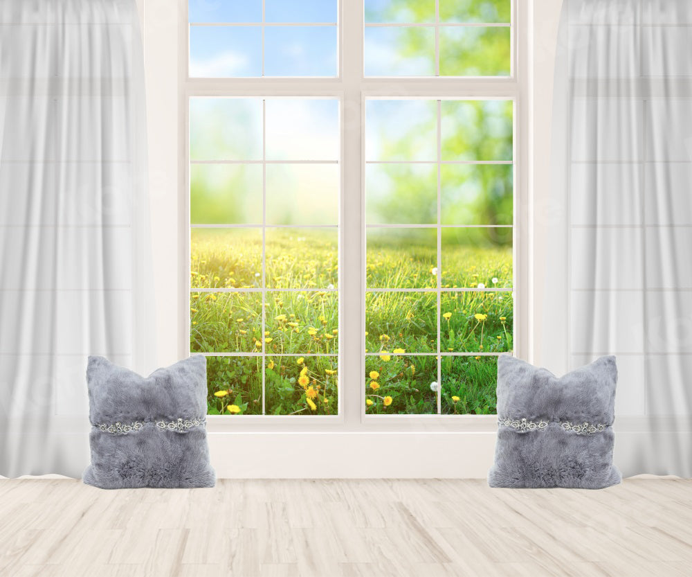 Kate Paysage Printemps Rideau Fenêtre Blanc Plantes vertes Toile de fond pour la photographie - Kate Backdrop FR